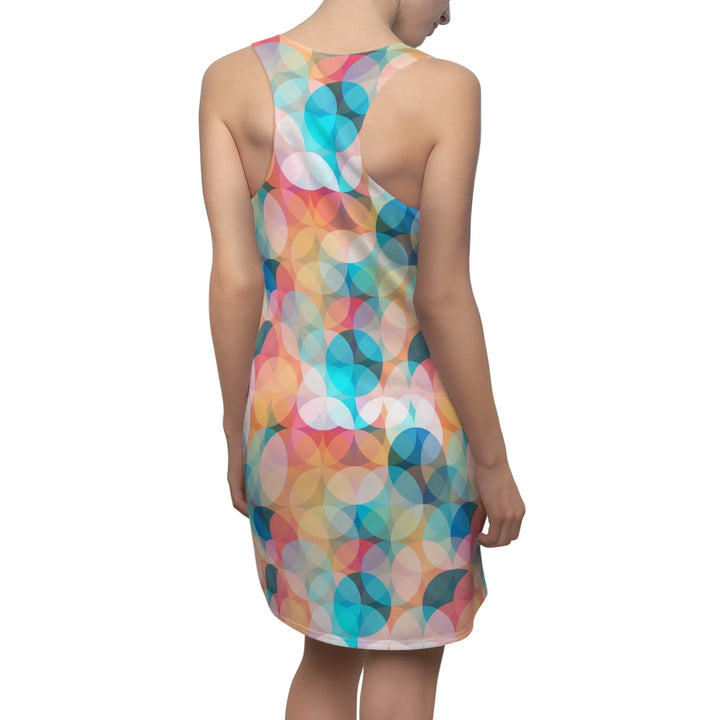 Colorful geometric circles on women’s sleeveless racerback dress