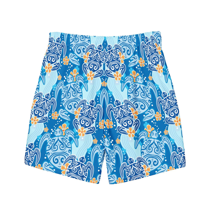 Blue swim shorts with orange floral accents, perfect for beach days HAWAII TURTLES Retro Board Shorts