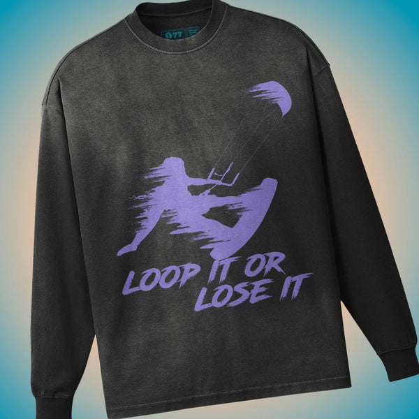 Kitesurf “Loop It or Lose It” Oversized Sun-Faded Long Sleeve Shirt 🌊🌞 - Long Sleeve Shirt