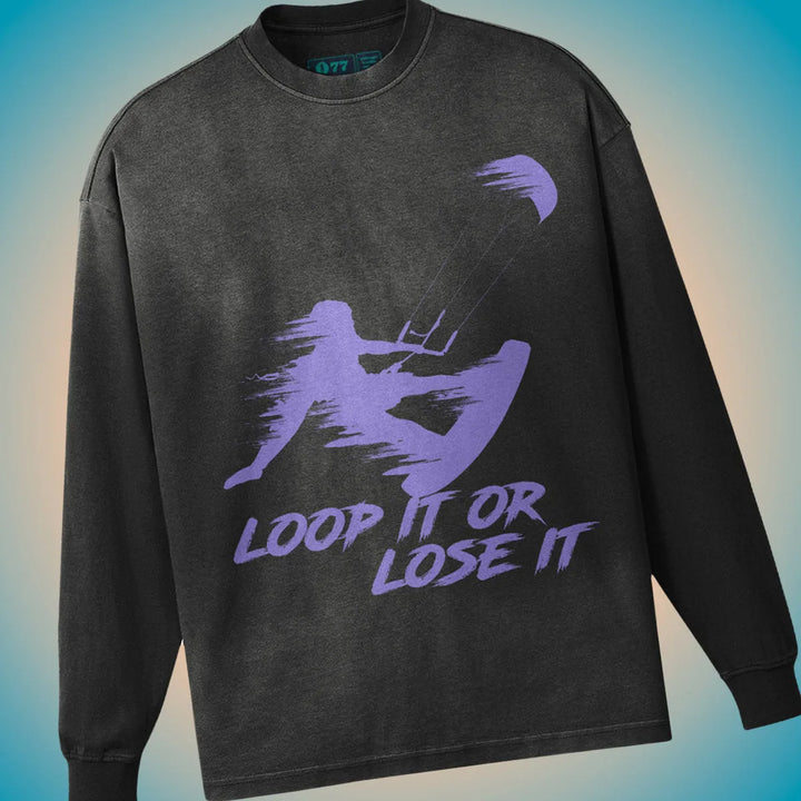 Kitesurf “Loop It or Lose It” Oversized Sun-Faded Long Sleeve Shirt 🌊🌞 - Long Sleeve Shirt
