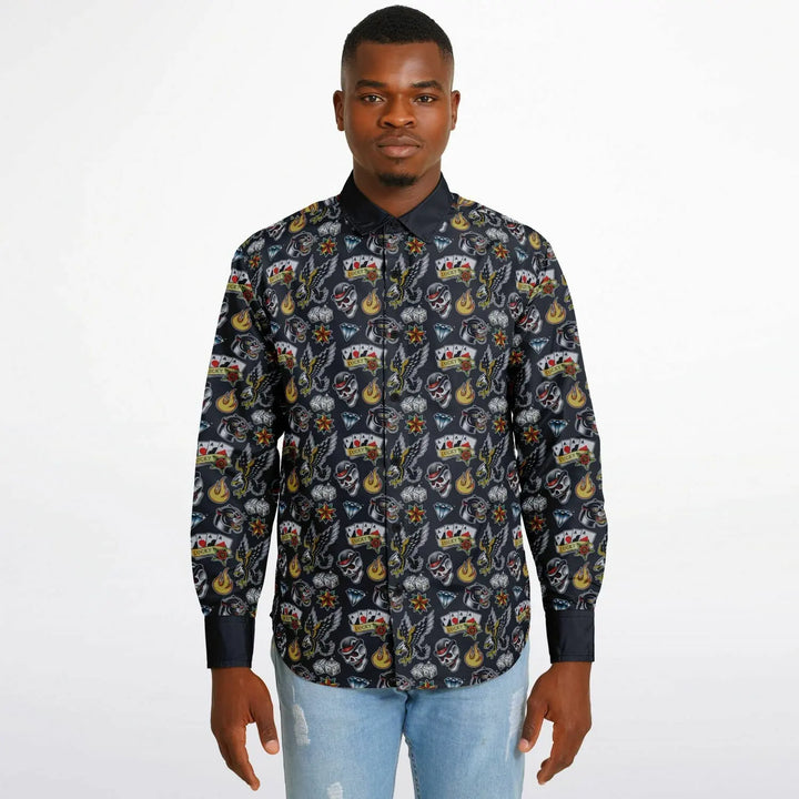 Long Sleeve Button Down Shirt - Long Sleeve Button Down Shirt - AOP