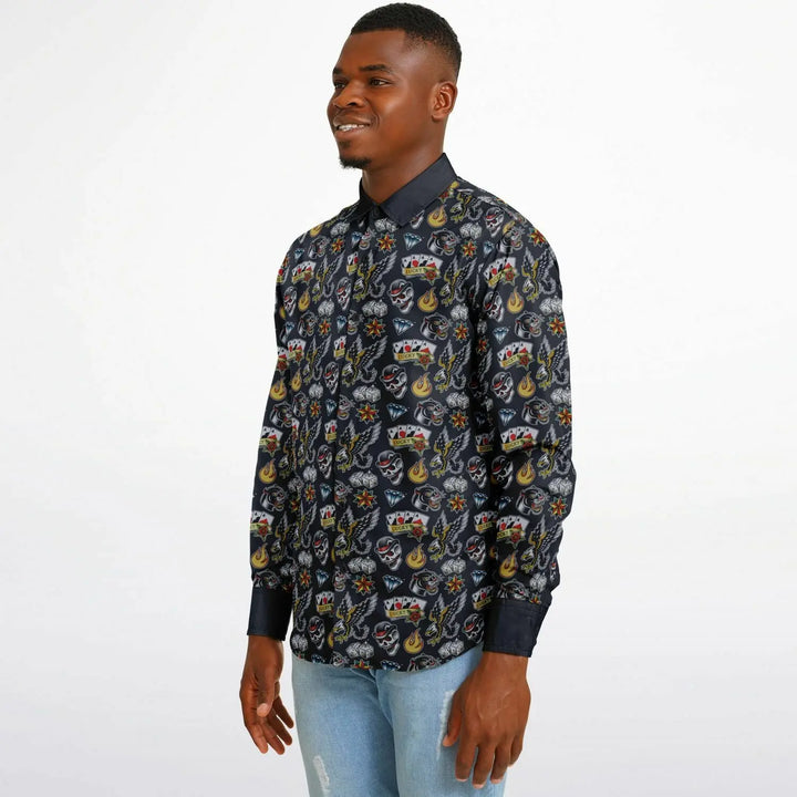 Long Sleeve Button Down Shirt - Long Sleeve Button Down Shirt - AOP