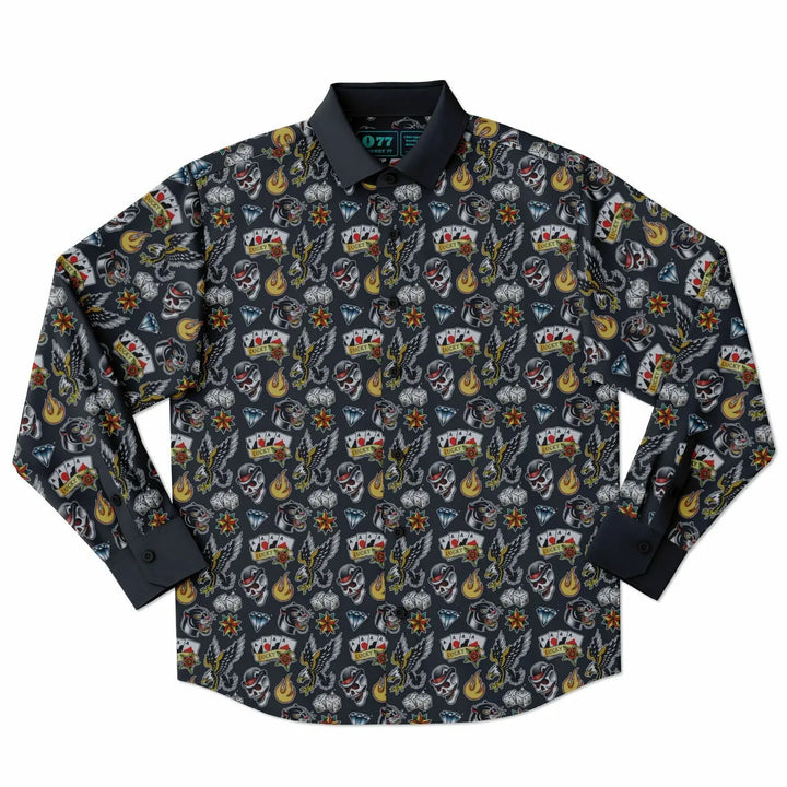 Long Sleeve Button Down Shirt - XS - Long Sleeve Button Down Shirt - AOP