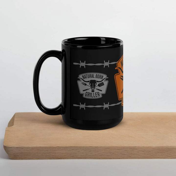 NATURAL BORN GRILLER - Barbed Wire - Black Glossy Mug - Mugs & Drinkware