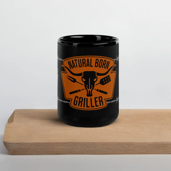 NATURAL BORN GRILLER - Barbed Wire - Black Glossy Mug - Mugs & Drinkware