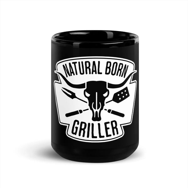NATURAL BORN GRILLER - Black Glossy Mug - Mugs & Drinkware