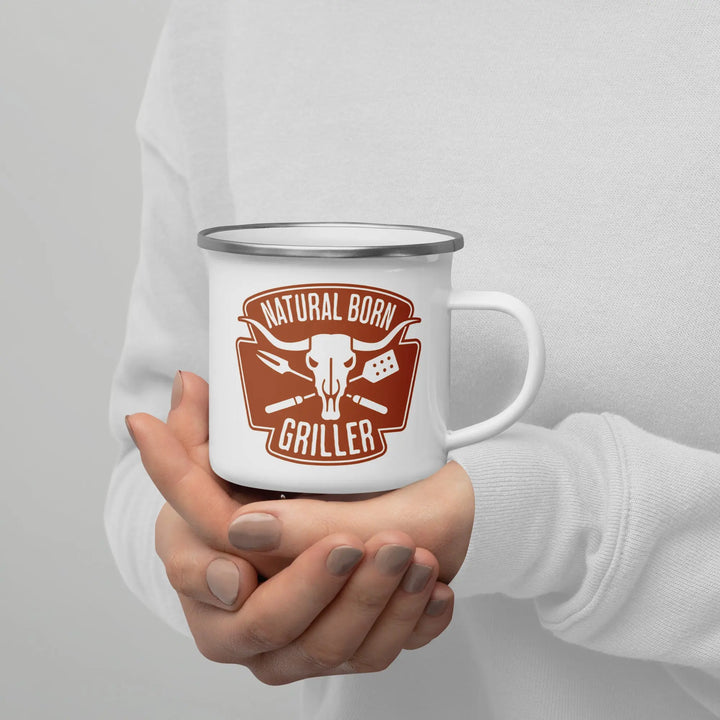 NATURAL BORN GRILLER - Enamel Mug - Mugs & Drinkware