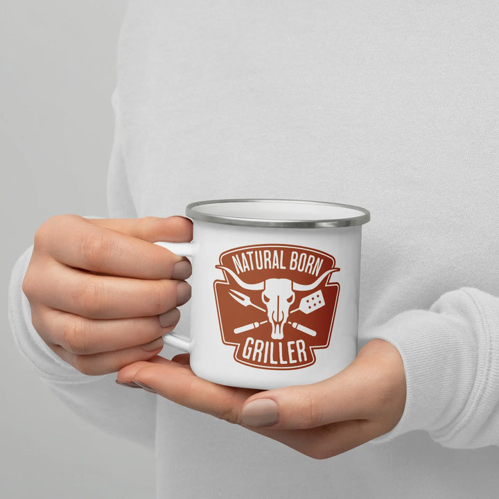 NATURAL BORN GRILLER - Enamel Mug - Mugs & Drinkware