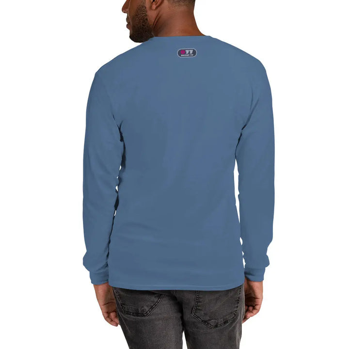 Blue long-sleeved shirt, small logo on back - PEACE n LOVE n ROCK n ROLL vibes