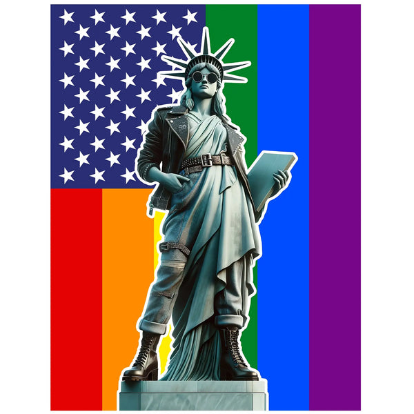 Statue of Liberty in sunglasses & leather, holding a tablet - perfect for LGBTQ+ liberty hoodie