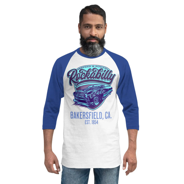 ROCKABILLY BAKERSFIELD - 3/4 sleeve raglan shirt - White/Royal / XS - Unisex Raglan 3/4 Sleeve Shirt