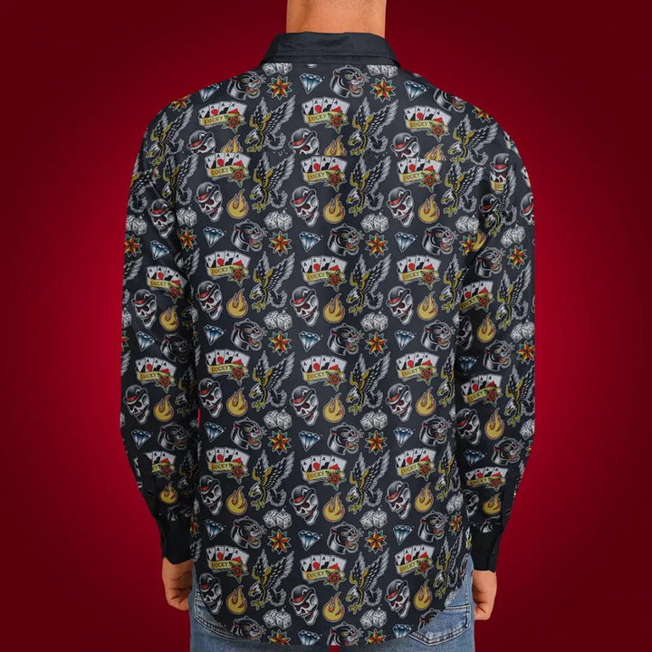 🎸 Rockabilly Tattoos Long Sleeve Button Down Shirt – Style Meets Attitude! - Long Sleeve Button Down Shirt