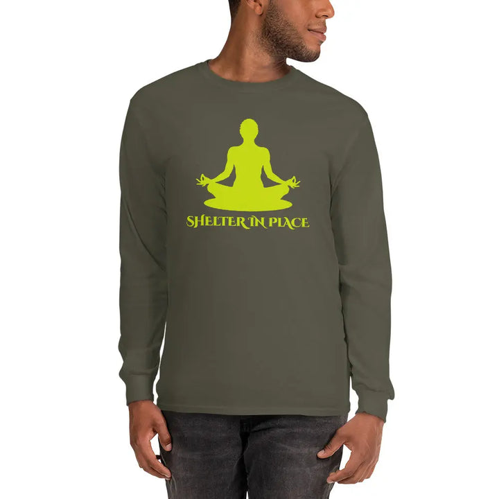 SHELTER IN PLACE - Long Sleeve Shirt - Military Green / S - Unisex Long Sleeve