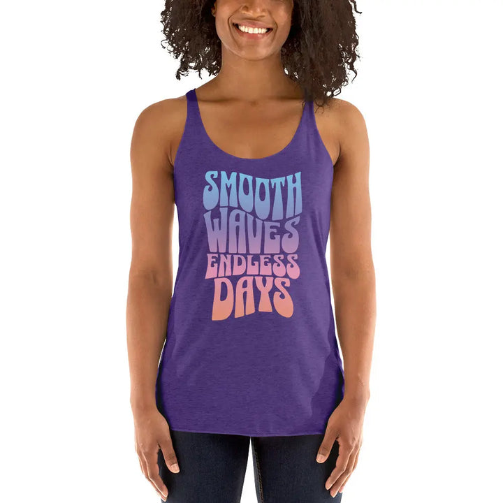 Purple Racerback Tank with Colorful SMOOTH WAVES ENDLESS DAYS Text
