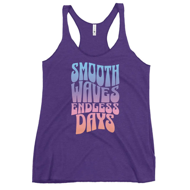Purple Racerback Tank Top with Colorful Smooth Waves Endless Days Text Design for Women