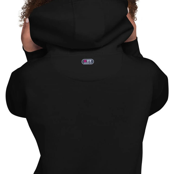 SOUL SURFER unisex black hoodie with small back logo and convenient pouch pocket