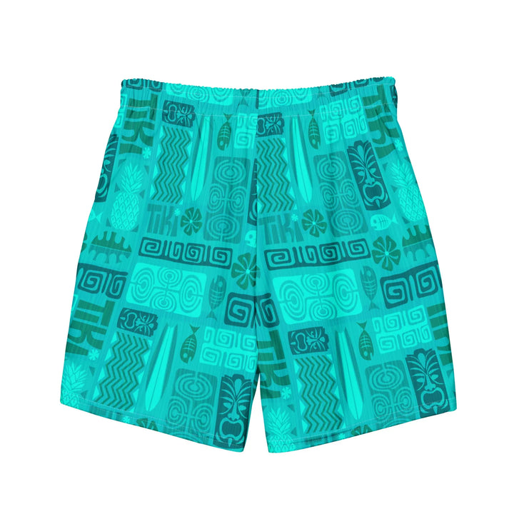 TIKI RETRO Board Shorts Turquoise with Polynesian tribal pattern UPF 50+ protection