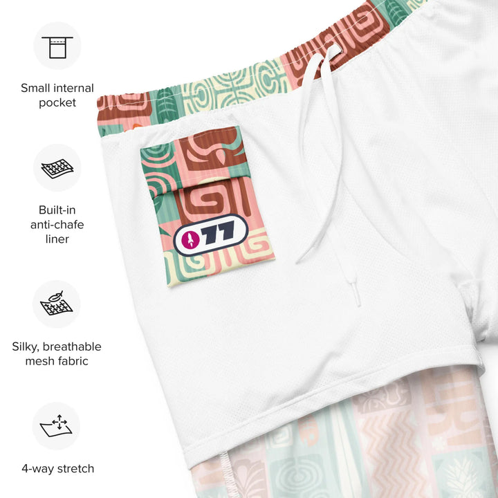 TIKI RETRO Board Shorts with small pocket and ’077’ logo, perfect custom board shorts