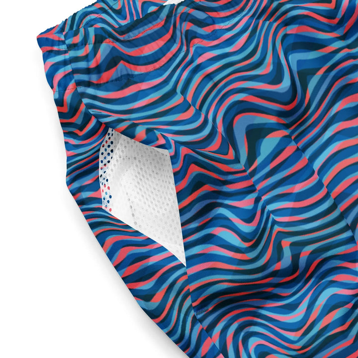 TRIPP WAVES Retro Board Shorts with wavy blue and pink stripes revealing white texture