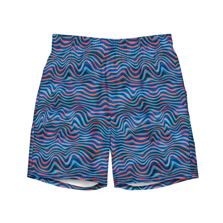 TRIPP WAVES Retro Board Shorts with Wavy Blue and Pink Pattern UPF 50+