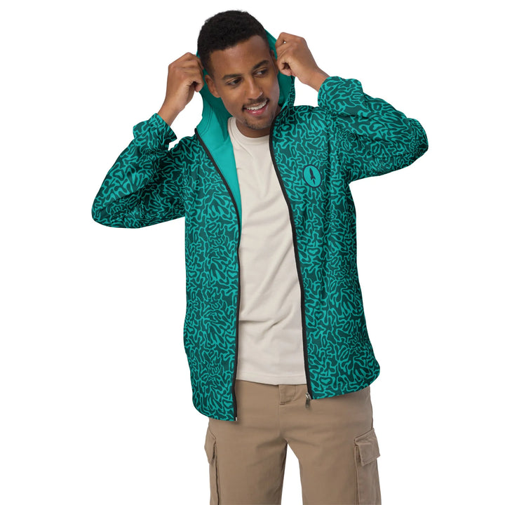 Turquoise Graphic Camo Lightweight Windbreaker. Great for cycling or jogging. - Jacket
