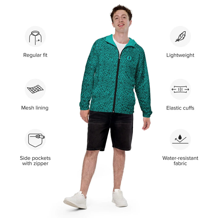 Turquoise Graphic Camo Lightweight Windbreaker. Great for cycling or jogging. - Jacket