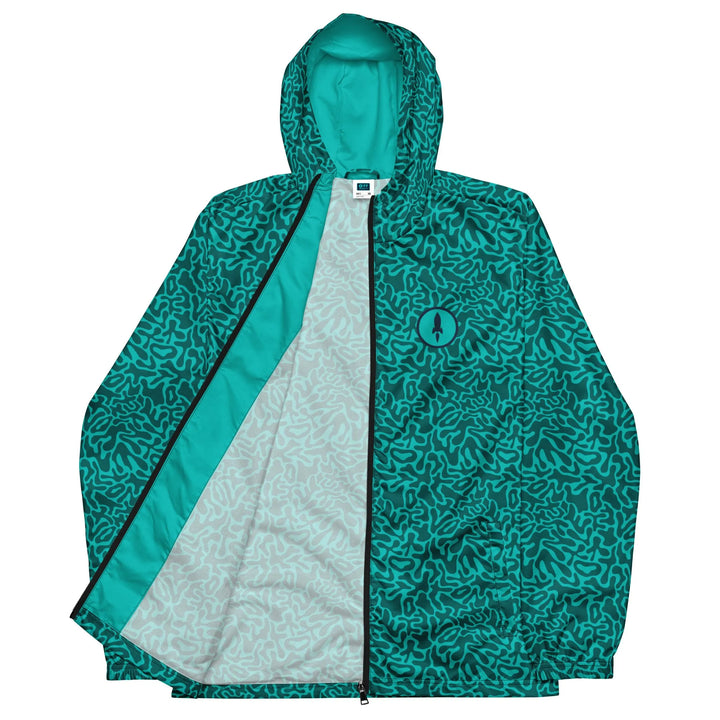 Turquoise Graphic Camo Lightweight Windbreaker. Great for cycling or jogging. - XS - Jacket