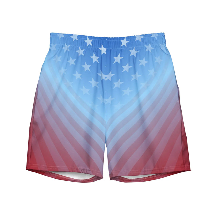 USA Faded Board Shorts UPF 50+ with patriotic American flag stars and stripes pattern