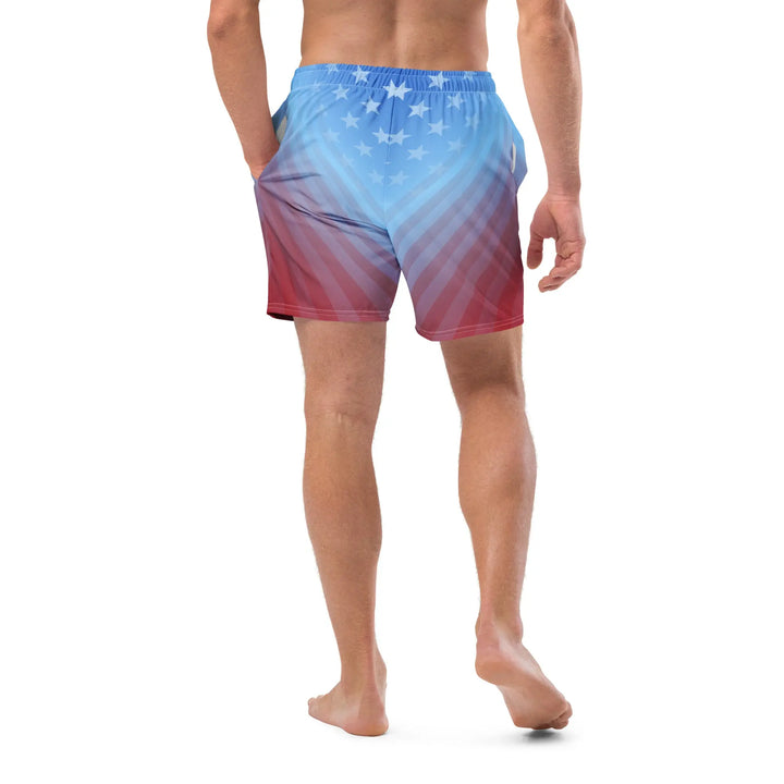 USA FADED Retro Board Shorts with UPF 50+ Blue Red Gradient Stars Patriotic Swim Shorts