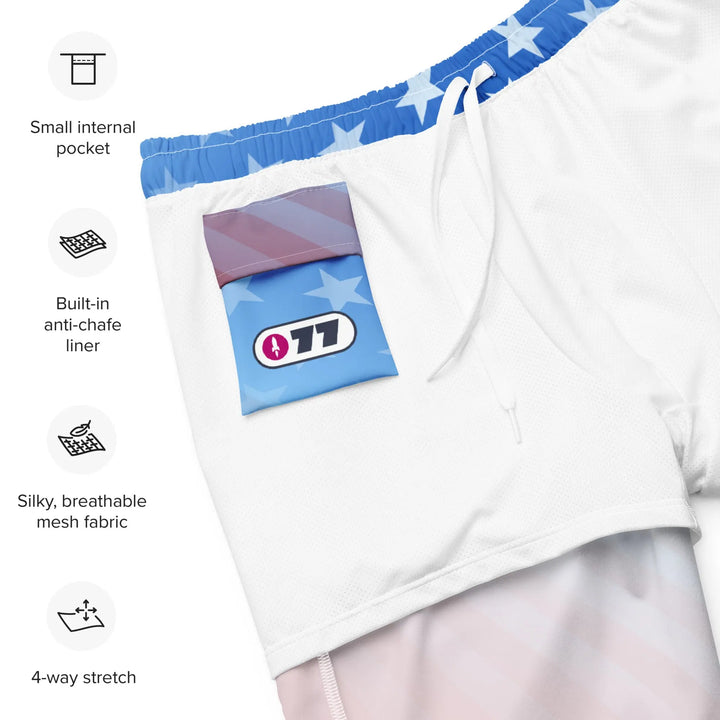 USA Faded Retro Board Shorts with star-patterned waistband, small pocket, and UPF 50+ protection