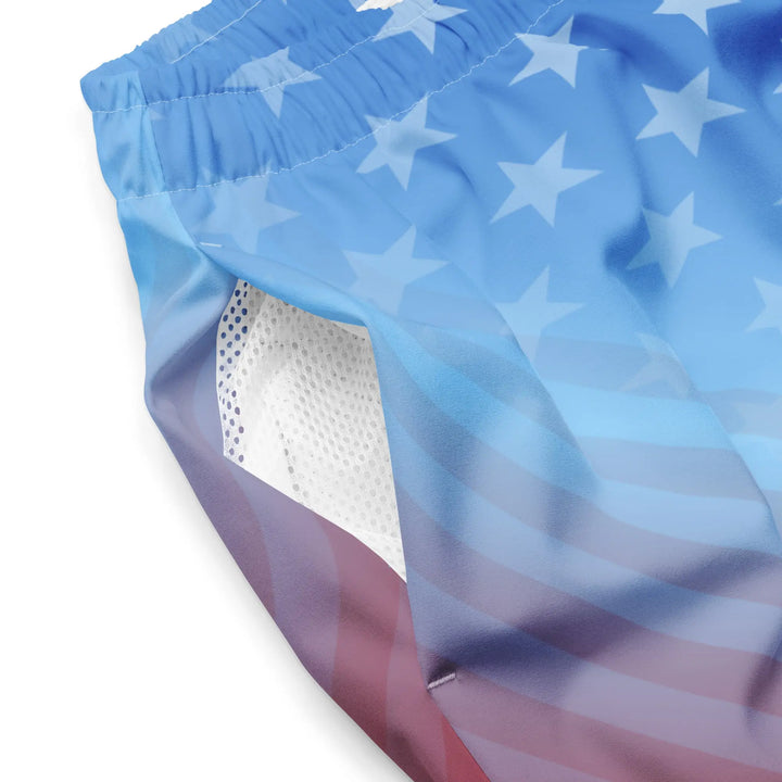 USA Faded retro board shorts with American flag design and UPF 50+ liner