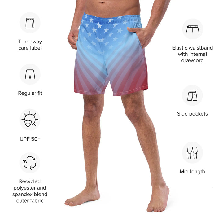 USA Faded Retro Board Shorts with American flag design in blue, white, and red colors