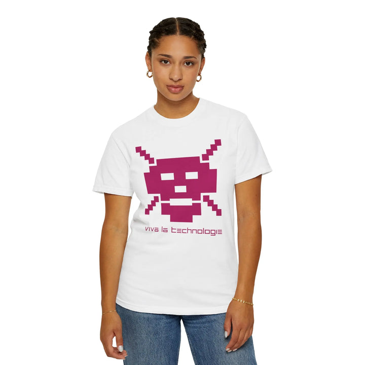 Viva la technologie - relaxed fit garment-dyed t-shirt with pixelated robot face design