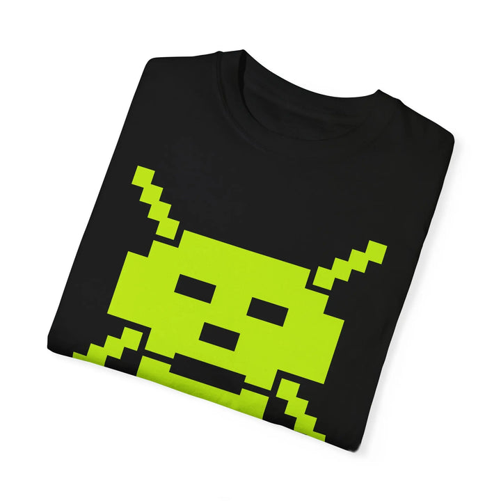 Black T-shirt with neon green alien design by VIVA LA TECHNOLOGIE - relaxed fit and comfort colors