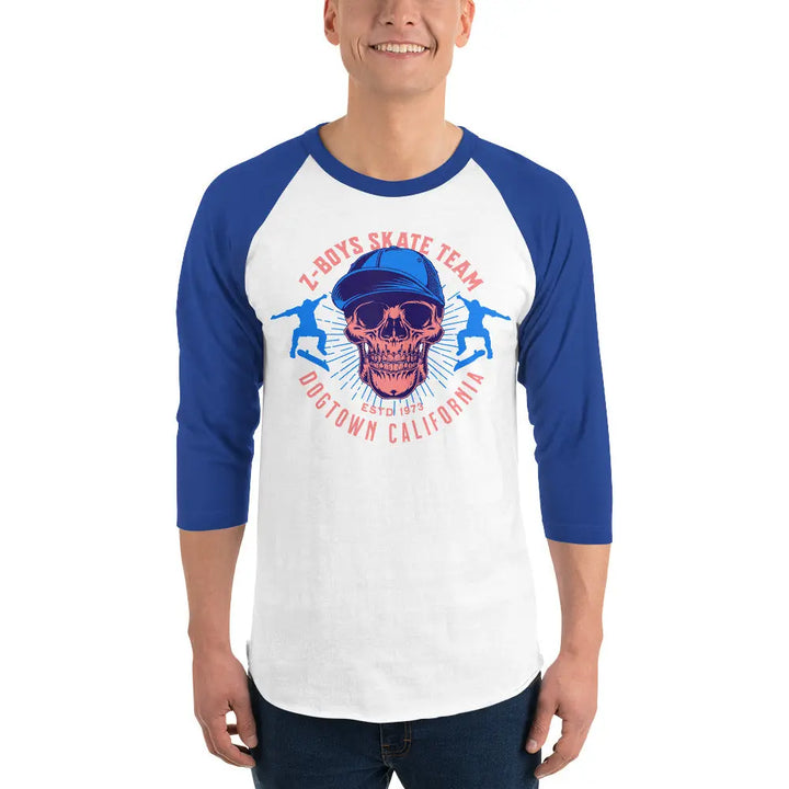 Z-BOYS SKATE TEAM - 3/4 Sleeve Raglan Shirt - White/Royal / XS - Unisex Raglan 3/4 Sleeve Shirt